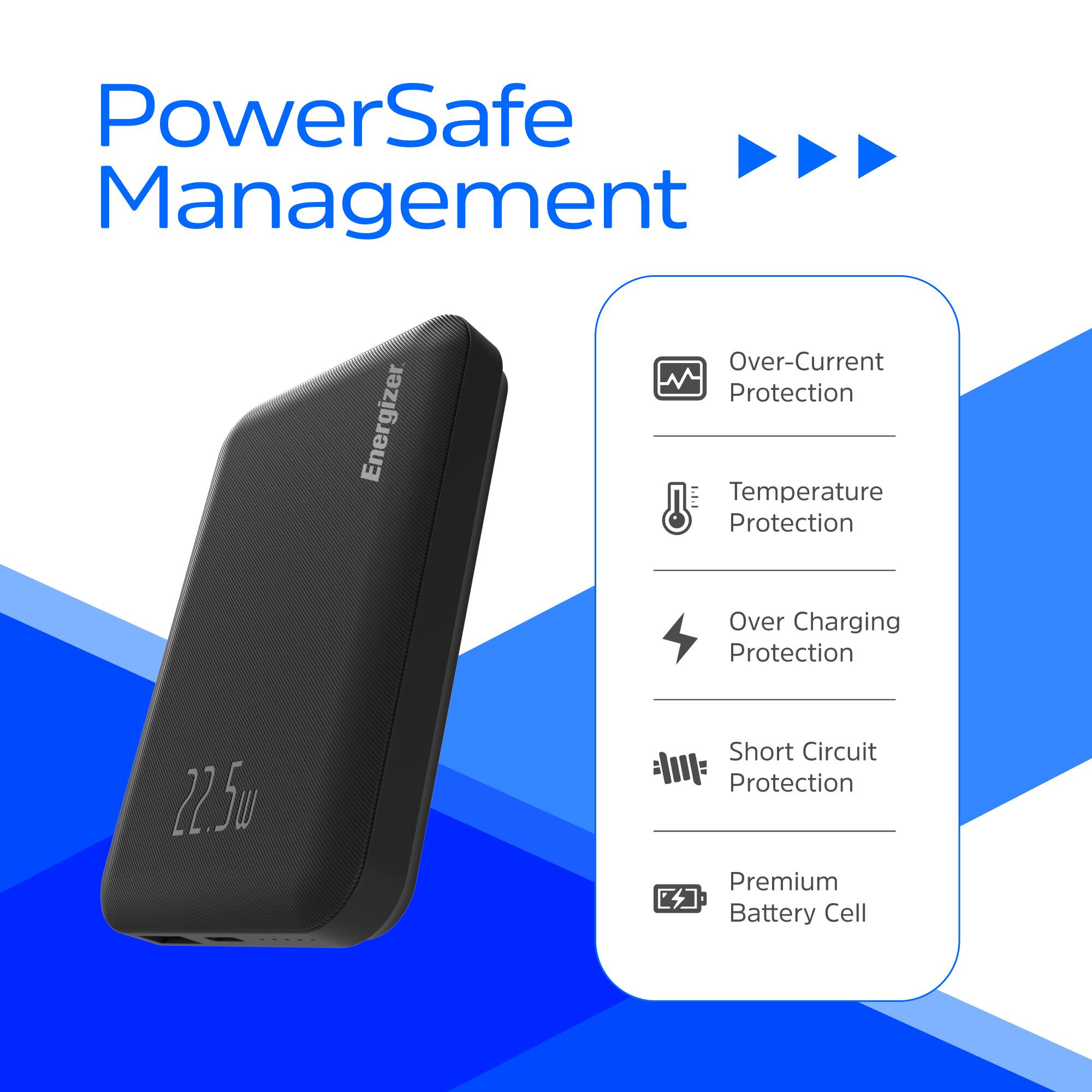 PowerSafe Management Energizer Over-Current Protection Temperature Protection Over-Charging Protection 22.5u Short Circuit Protection Premium Battery Cell