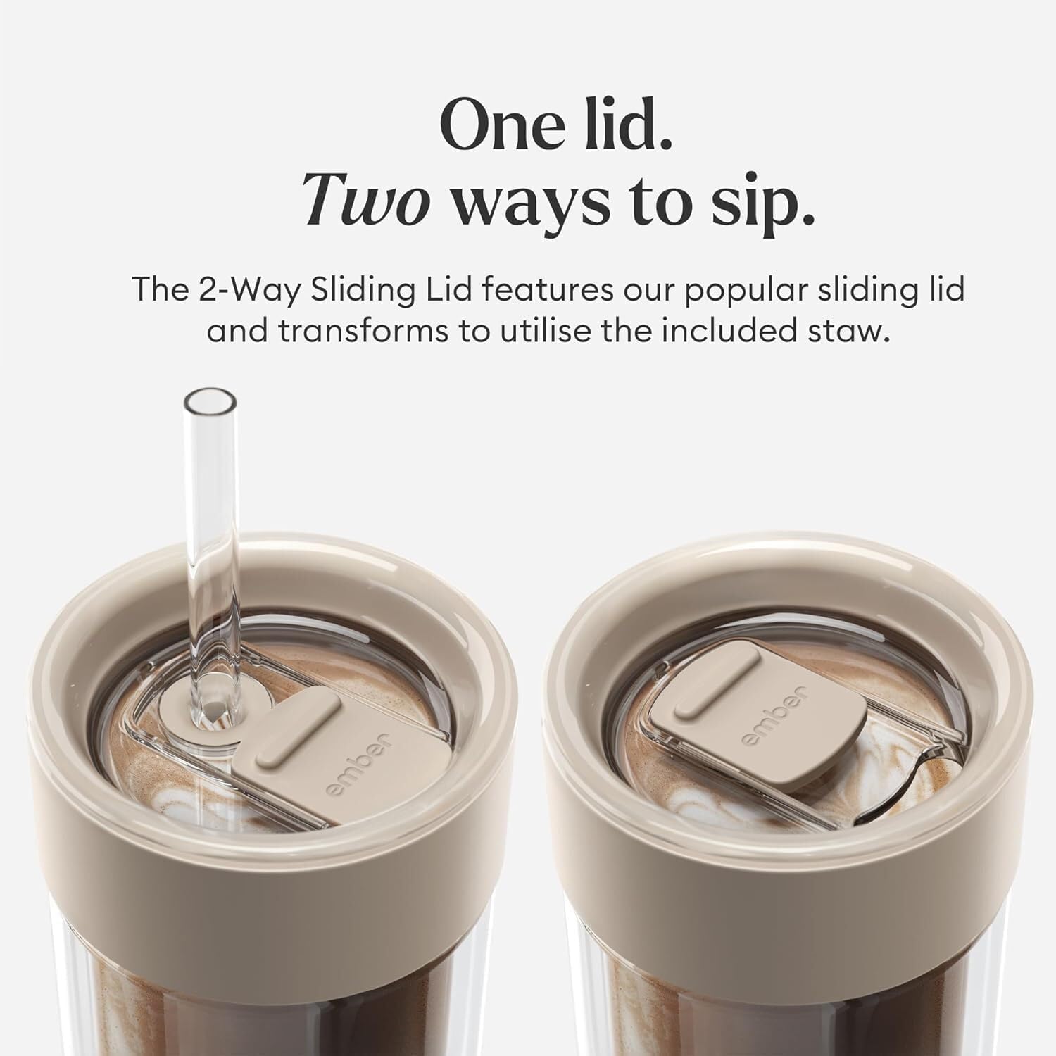 One lid. Two ways to sip. The 2-Way Sliding Lid features our popular sliding lid and transforms to utilise the included straw.