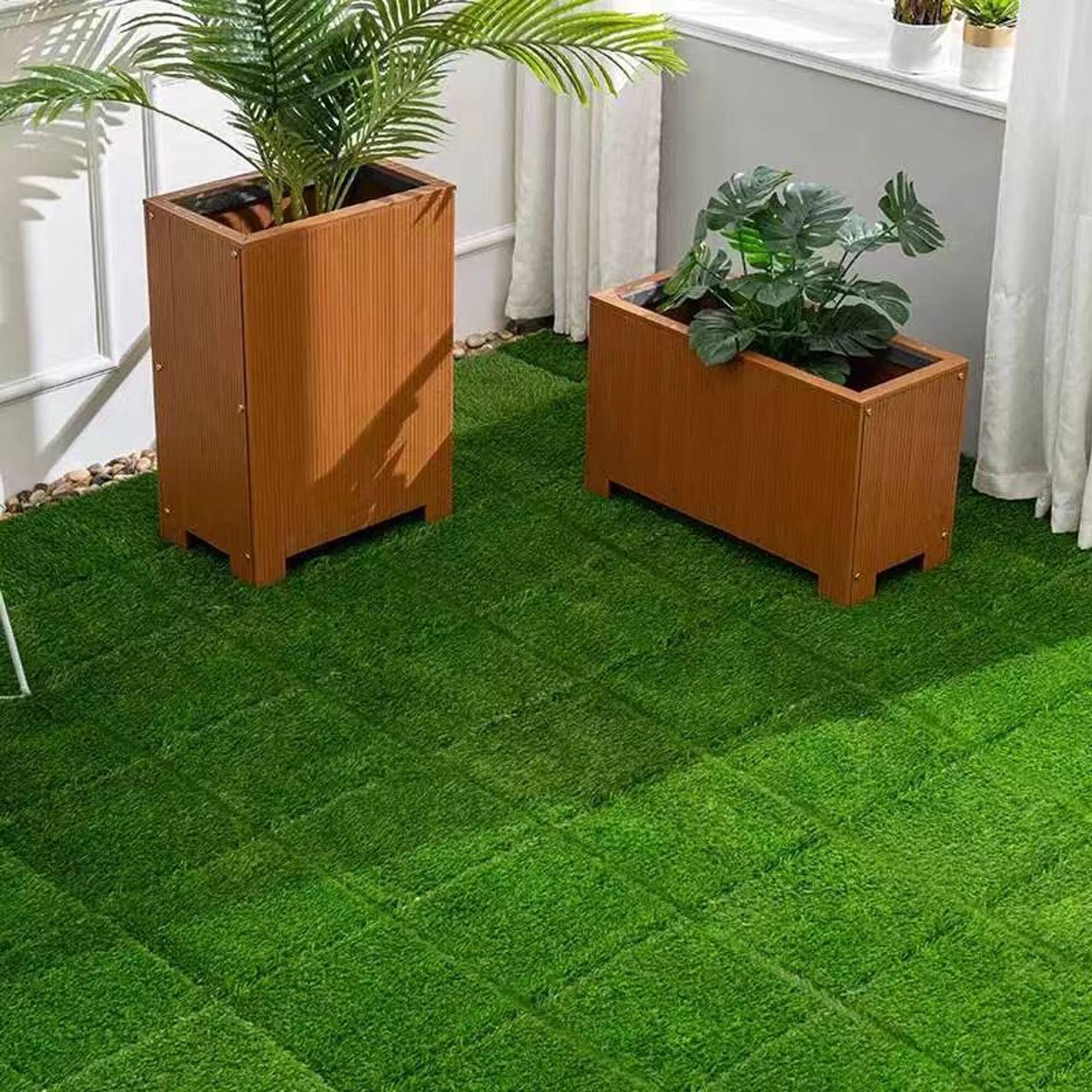 Left. Mondawe - 36pcs 12x12 inches Interlocking Artificial Grass Tiles - Green.