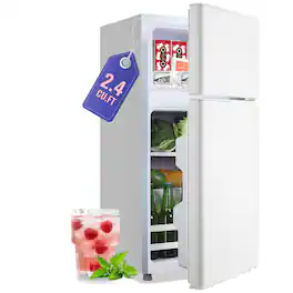 DEMULLER - 2.4 Cu.Ft Compact Mini Fridge with Freezer, Dorm Kitchen Refrigerator with 7 Temperature Settings - White