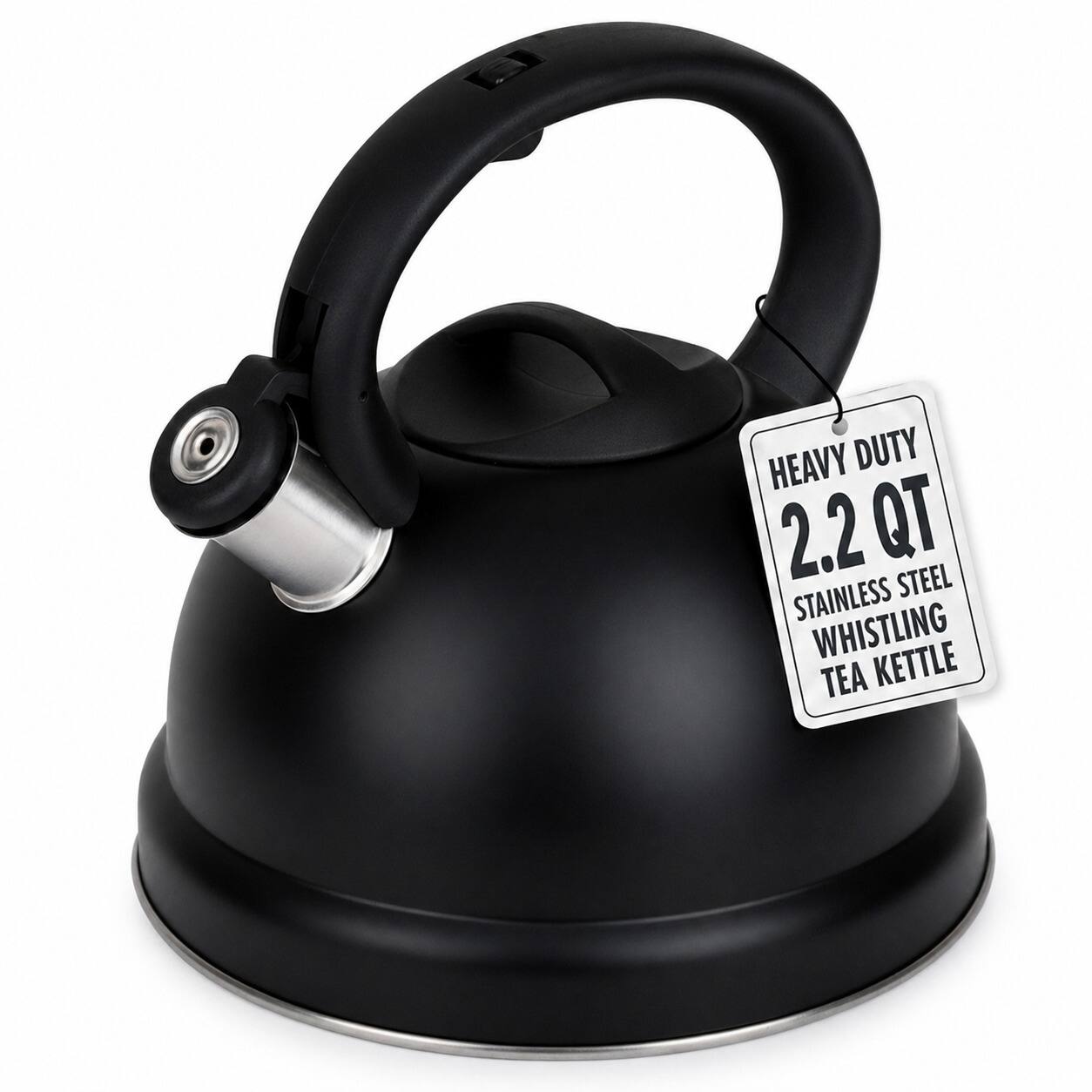 Luminuxe - Whistling Tea Kettle, 2.2qt Stainless Steel Stove Top Kettle with Cool-Touch Handle, Fast Boil - Black