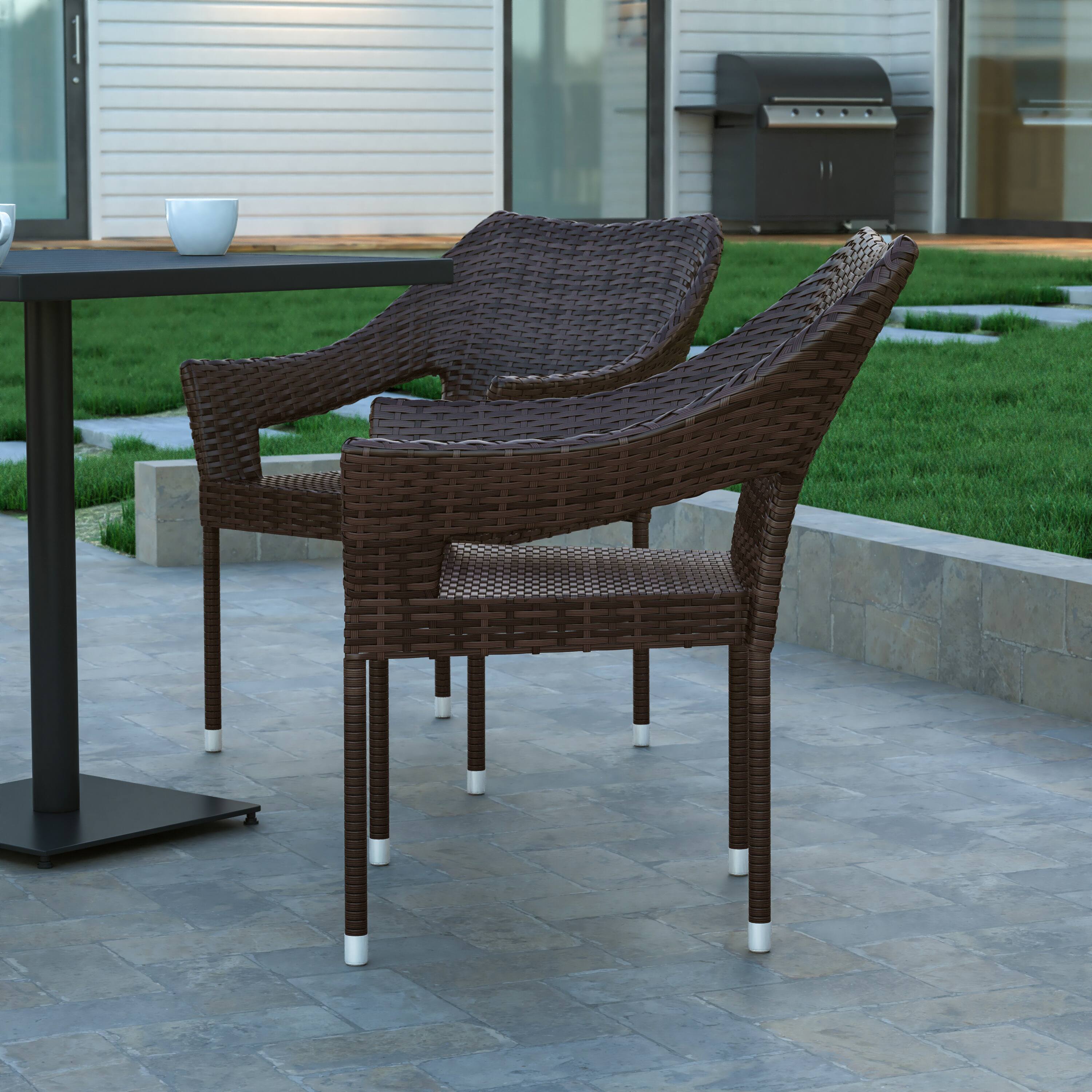 Alt View 4. Emma + Oliver - Embry All-Weather Indoor/Outdoor Stacking Patio Dining Chair with Steel Frame and Weather Resistant PE Rattan - Espresso.