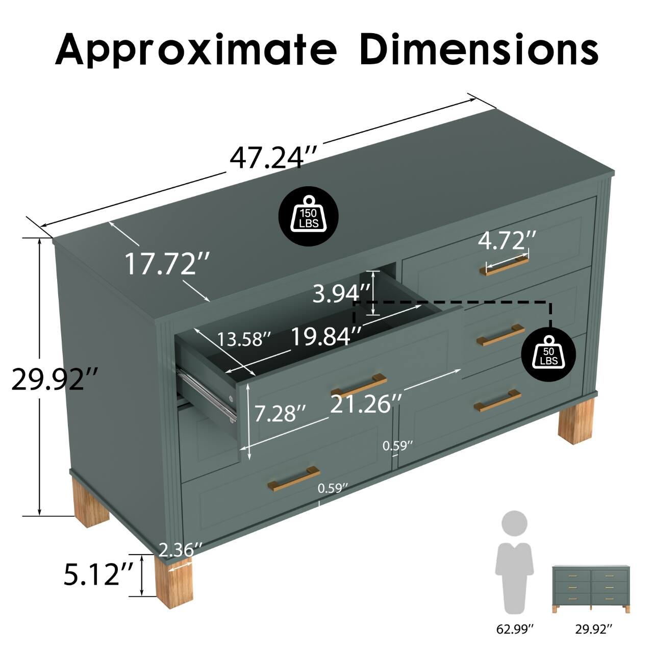 Approximate Dimensions

47.24"
17.72"
29.92"
5.12"
2.36"
0.59"
0.59"
3.94"
4.72"
13.58"
19.84"
21.26"
7.28"
62.99"
