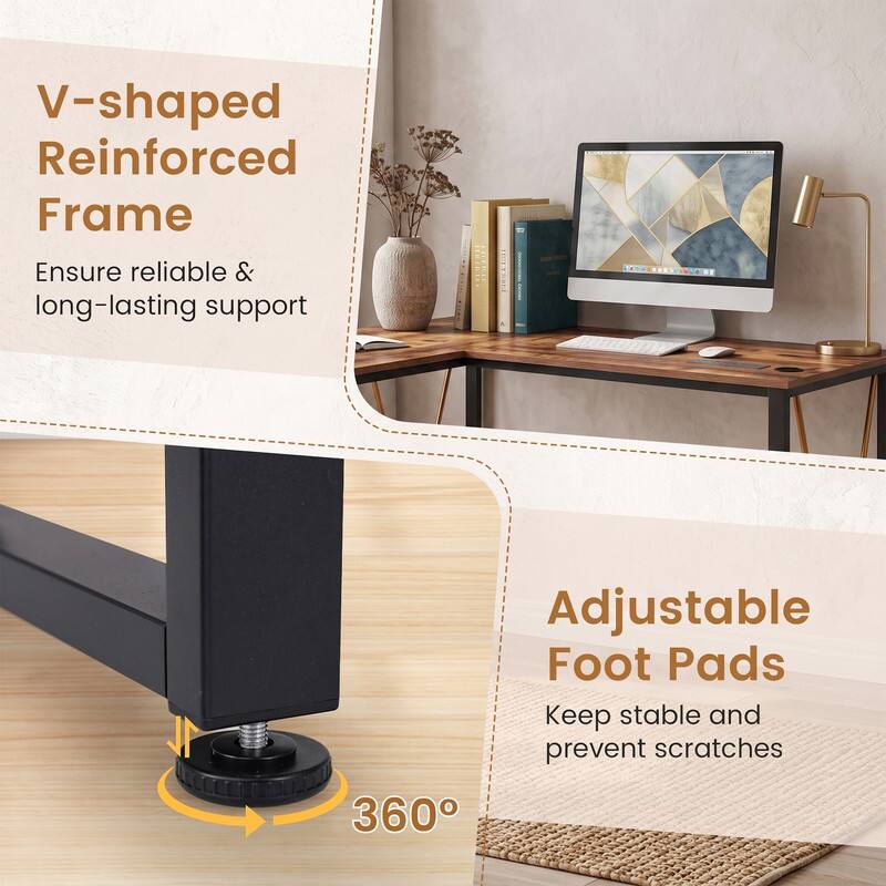 V-shaped Reinforced Frame  
Ensure reliable & long-lasting support  

Adjustable Foot Pads  
Keep stable and prevent scratches  

360°