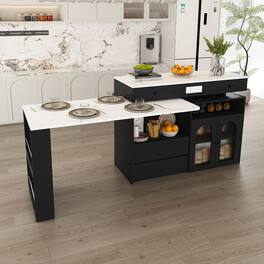 Loheer - Extendable Kitchen Island with Power Outlets Boho Style - Black
