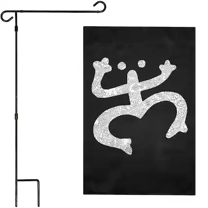 Front. G128 - G128 36x16IN Garden Flag Stand & 12x18 Floral Coqui Frog Flag Kit - Black.
