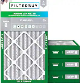Filterbuy - 8x20x4 MERV 8 Dust & Allergy Defense, Electrostatic Pleated HVAC AC Furnace Air Filters Replacement (4-Pack) - Silver