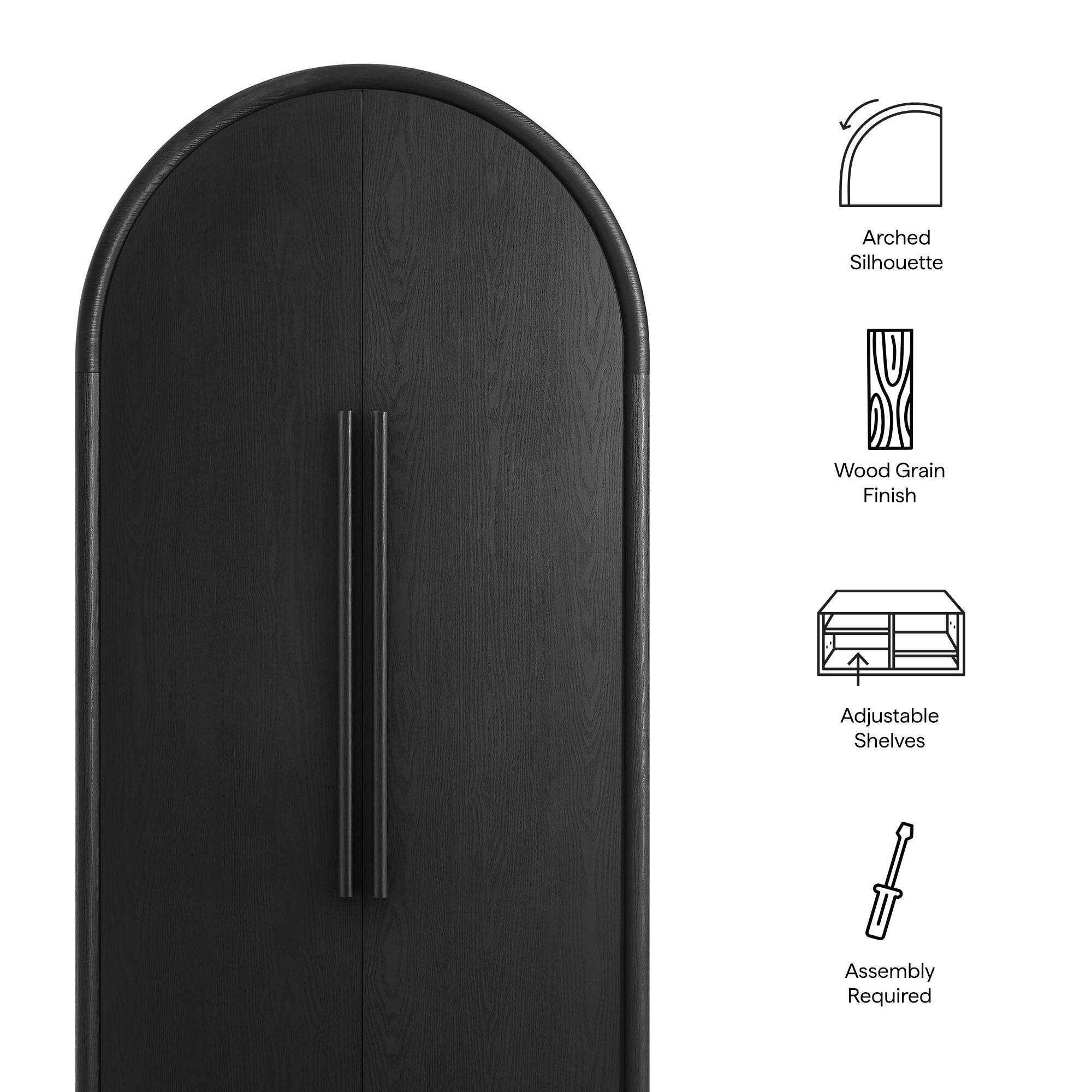 Arched Silhouette  
Wood Grain Finish  
Adjustable Shelves  
Assembly Required