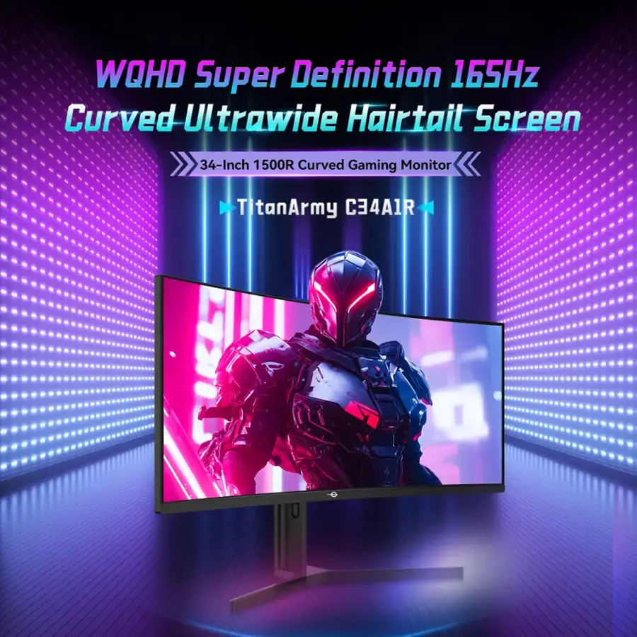 WQHD Super Definition 165Hz Curved Ultrawide Hairtail Screen 34-Inch 1500R Curved Gaming Monitor < TitanArmy C34A1R.