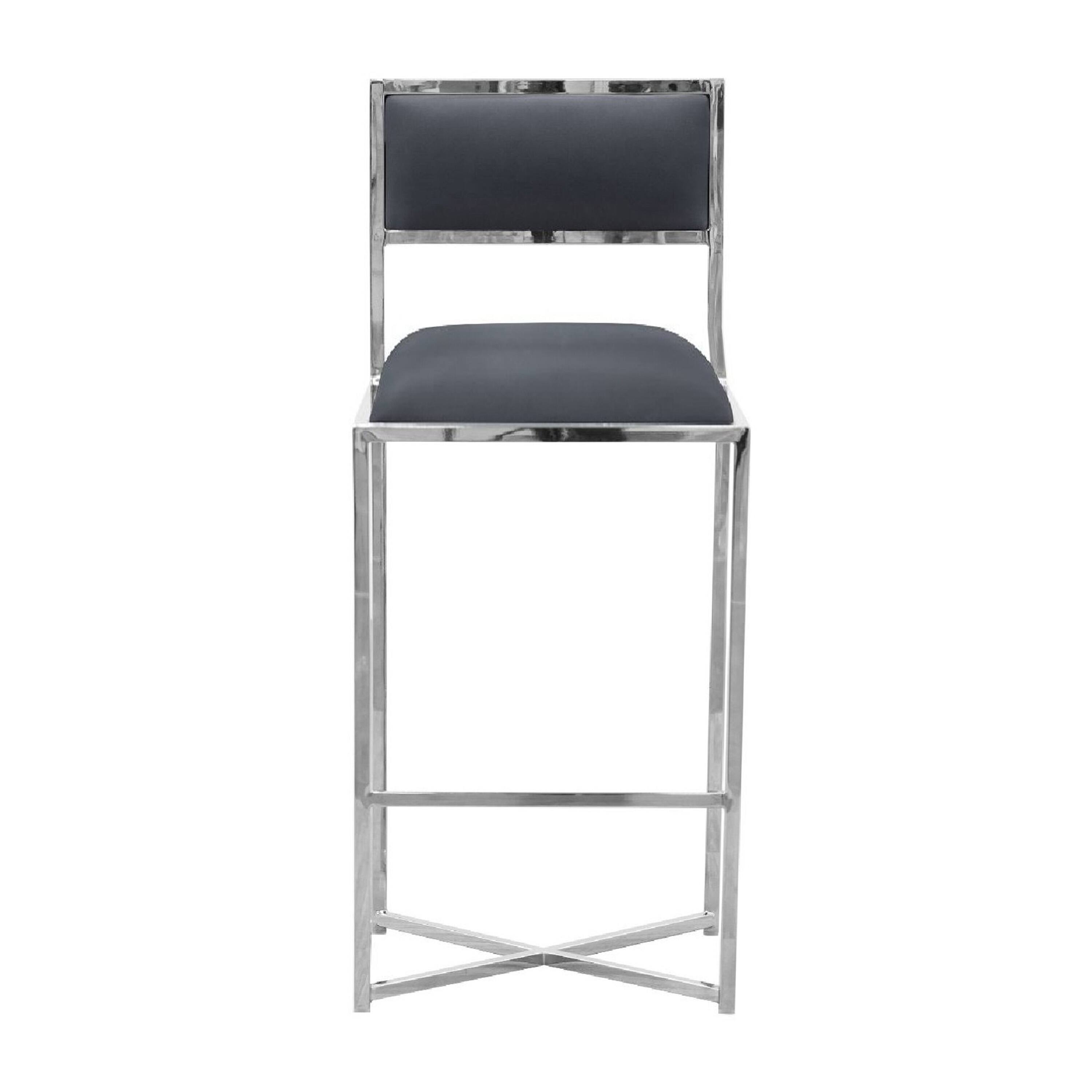 Angle. Manhattan Lane - Eun 30 Inch Vegan Faux Leather Barstool, Chrome Base, Set of 2 - Gray and Chrome.