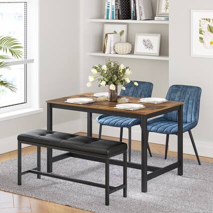 Front. Songmics Home - Dining Table Bench, Ottoman Bench with PU Leather Padded Seat, Steel Frame, 42.5 x 12.8 x 18.9 Inches, Hallway, Bedroom - Black.