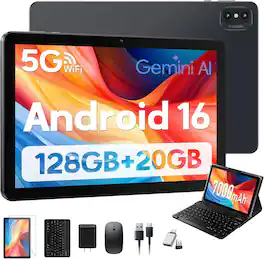 MOONSTARS - 2026 Newest Android 16 Tablet, 10 Inch Tablet with Keyboard 128GB + 20GB, 5G WIFI, 2 in 1 Tablets with Mouse, Stylus - Gray