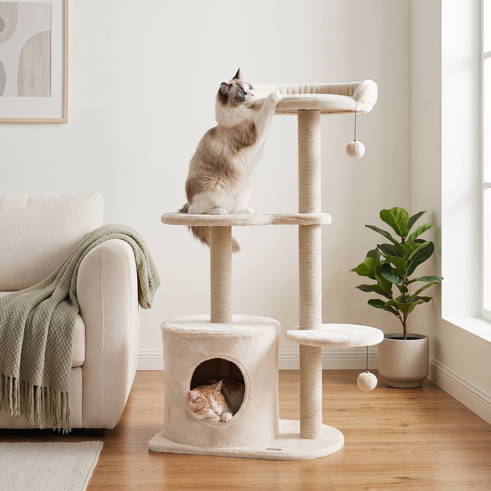 Alt View 3. Gymax - Gymax 43'' Cat Tree for Indoor Cats w/Condo Comfy Plush Perches Sisal Scratching Posts Beige.