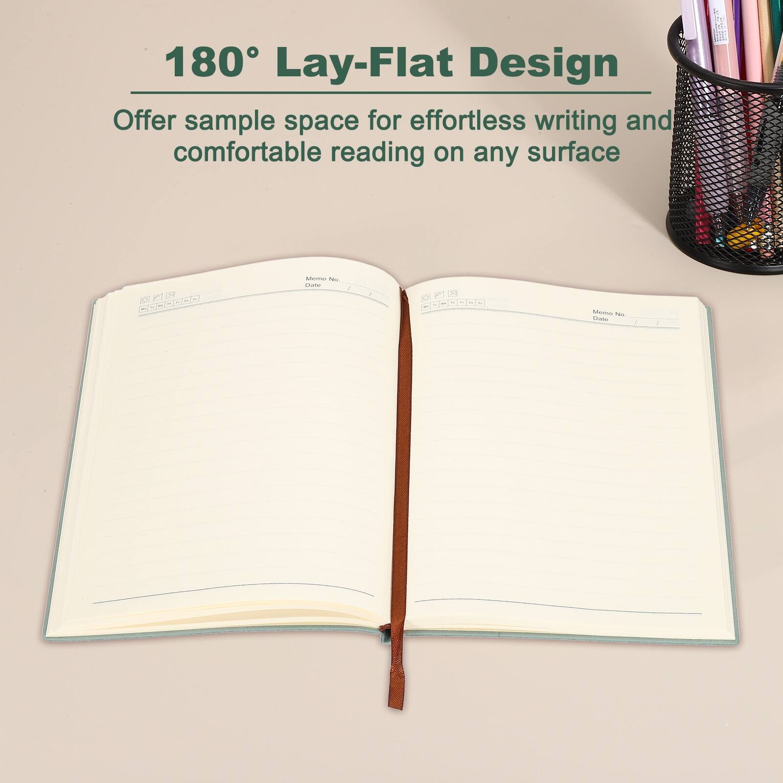 180° Lay-Flat Design  
Offer sample space for effortless writing and comfortable reading on any surface