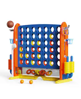 Sugift - Giant 4-in-A Row Game Set for Kids and Adults with Basketball Hoop and Carrying Bag - Blue