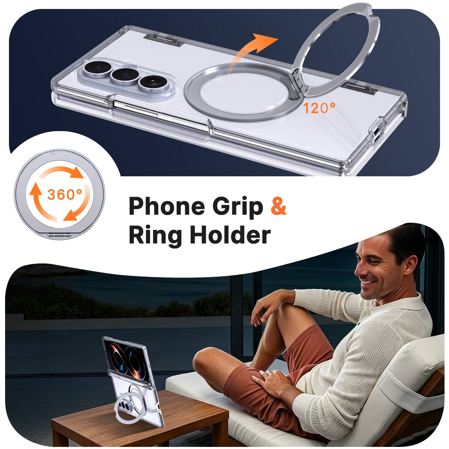 120°
360°
Phone Grip & Ring Holder