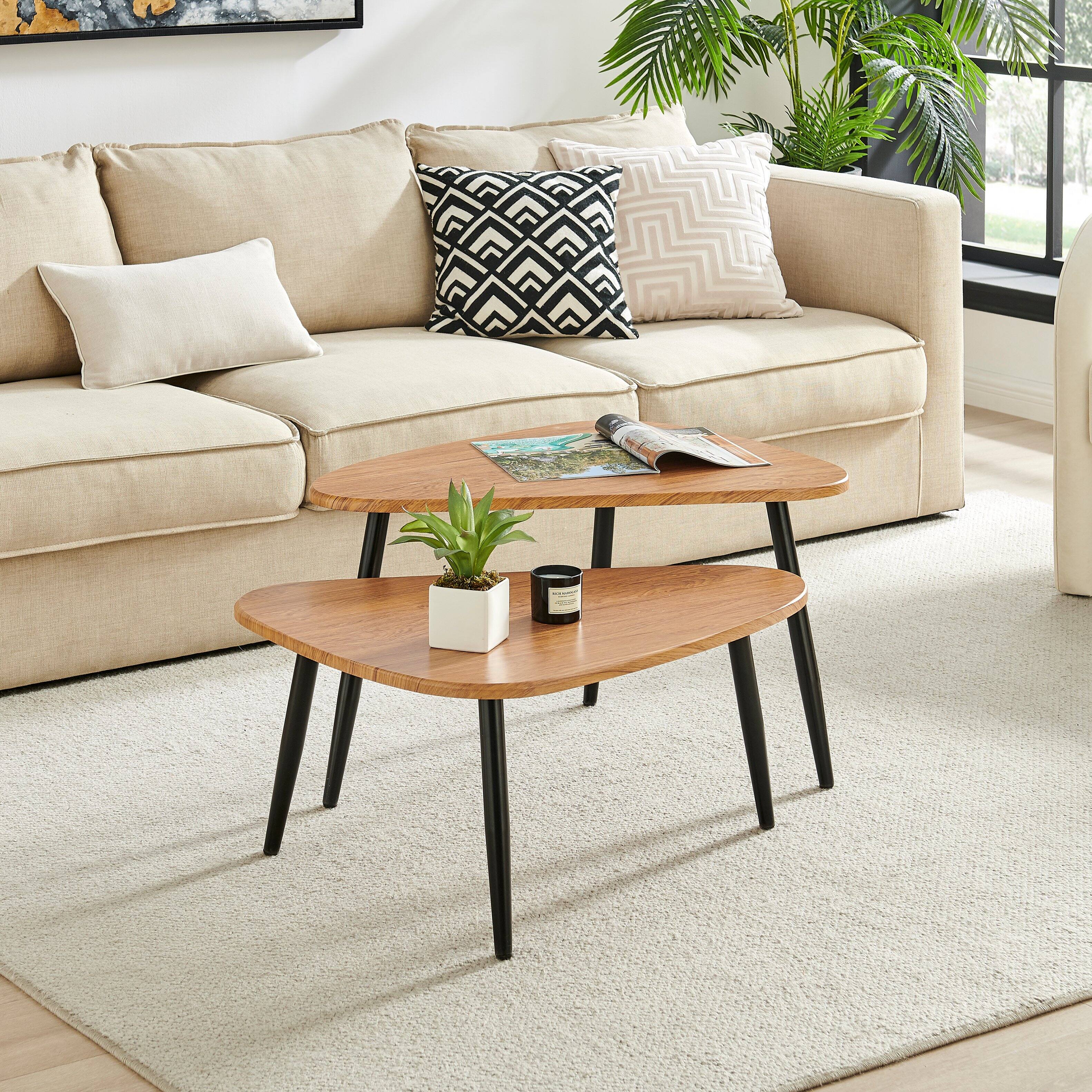 Alt View 2. Danya B - Aurora 2 Piece Semi-Nested Modular Coffee Table Set - Natural Brown/Black - Natural Brown/Black.