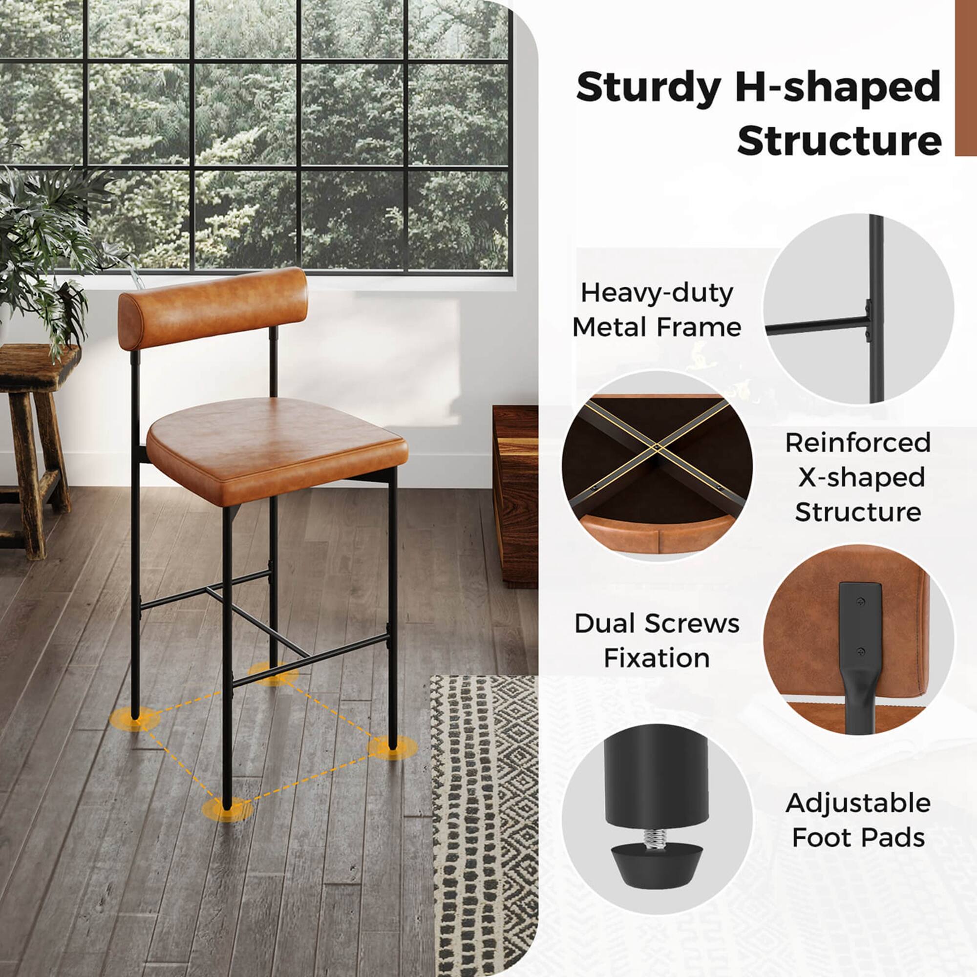 Sturdy H-shaped Structure: Heavy-duty Metal Frame Reinforced X-shaped Structure: Dual Screws Fixation Adjustable Foot Pads