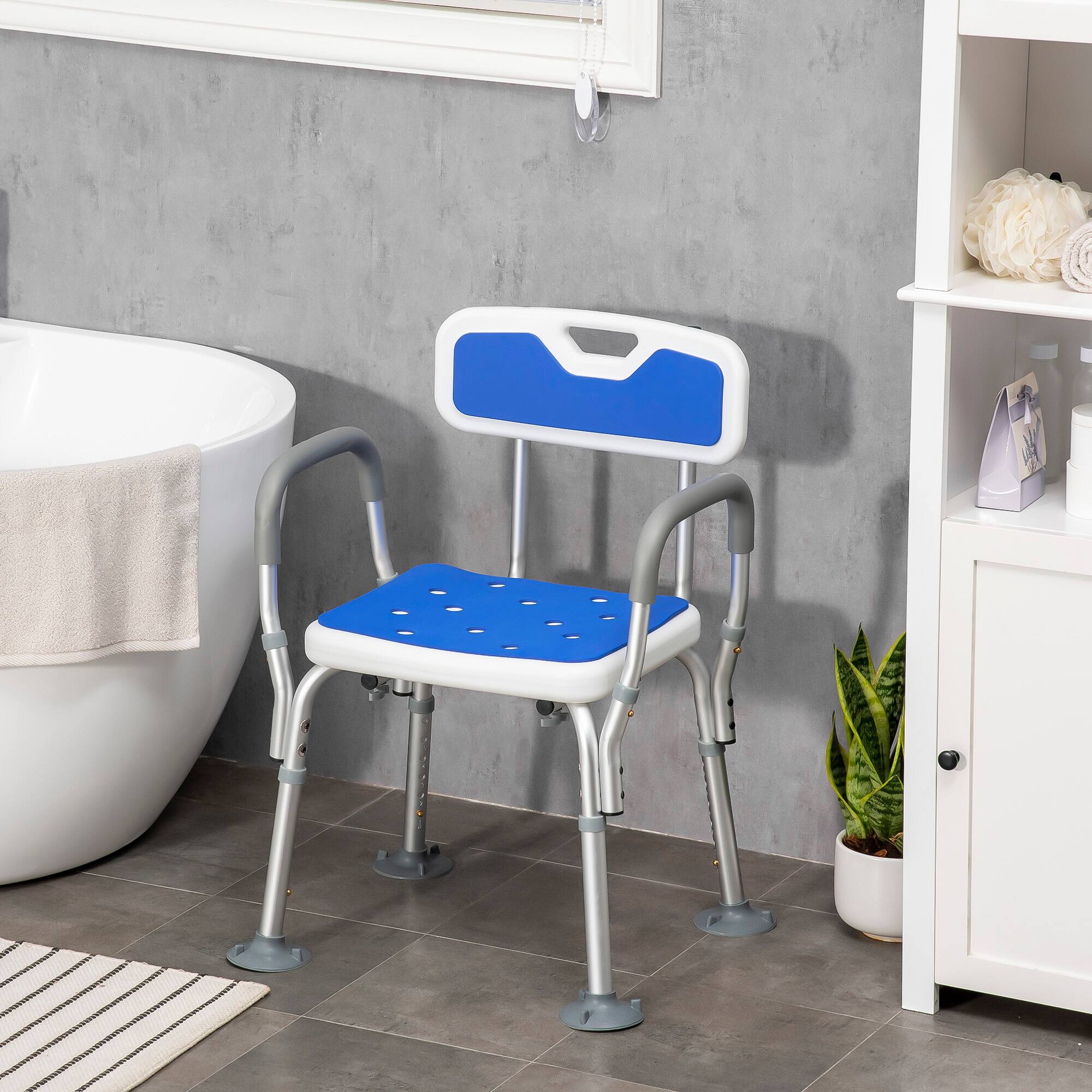 Alt View 1. Homcom - Padded Shower Chair with Arms and Back, Bath Seat with Adjustable Height - Blue.
