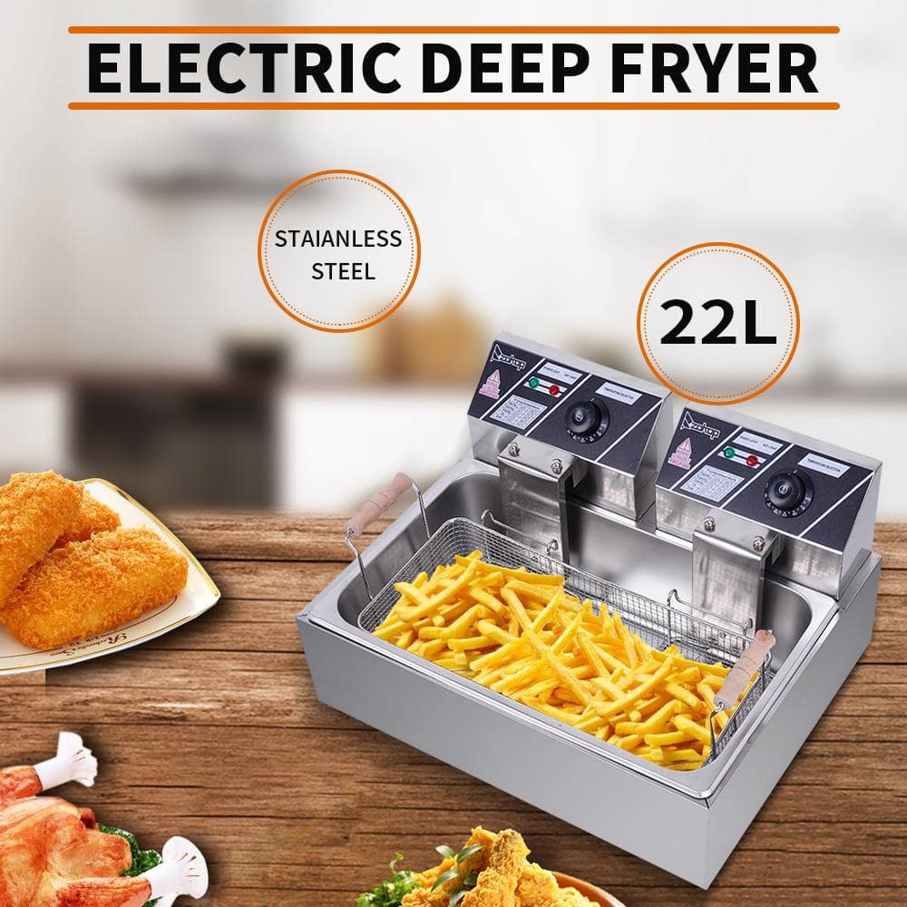 Winado - 22L Electric Deep Fryer Large Tank Commercial Restaurant Stainless Steel 5000W - Silver