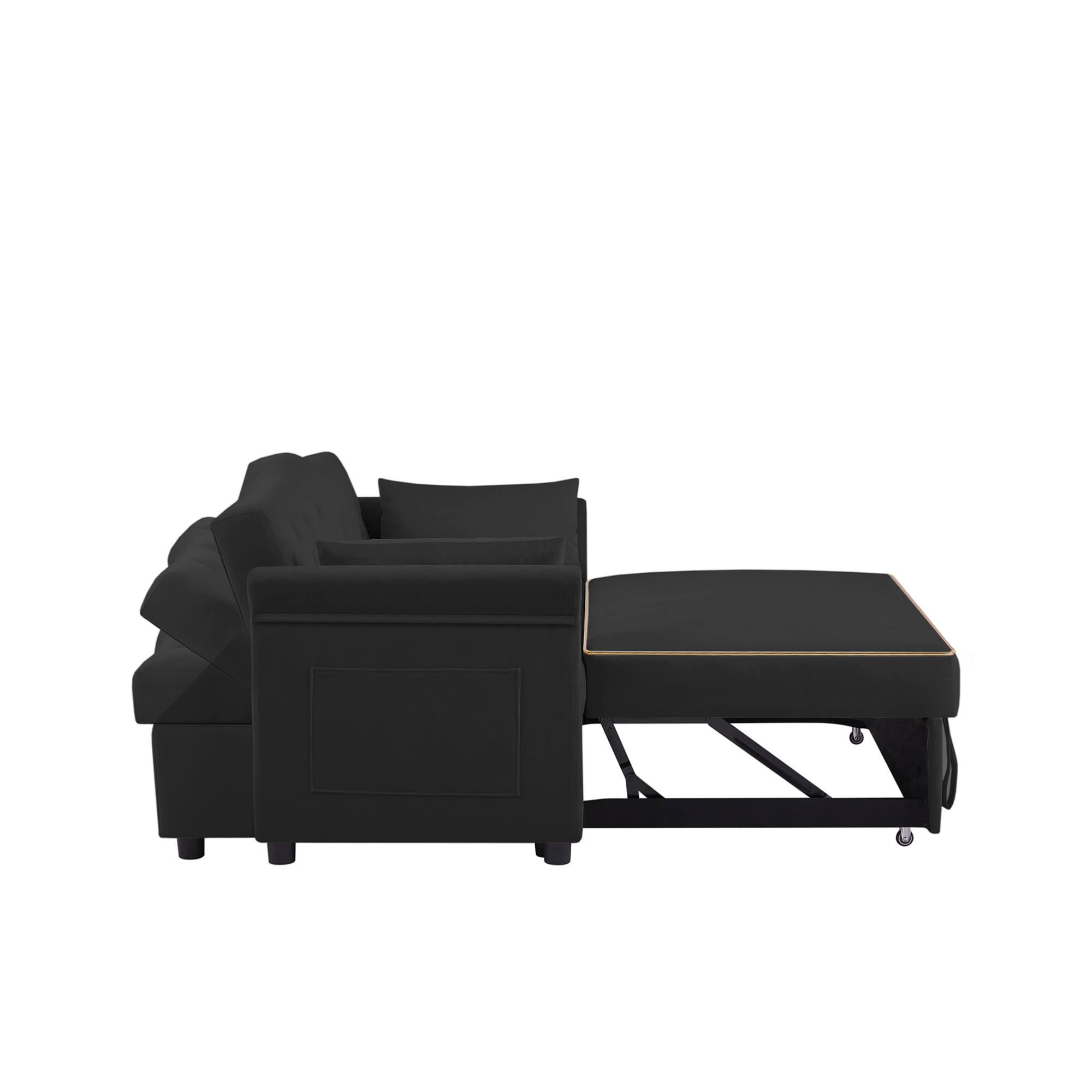 Alt View 1. GOODSILO - Velvet Convertible Sleeper Sofa Bed with Adjustable Positions and Tufted Backrest - Black.