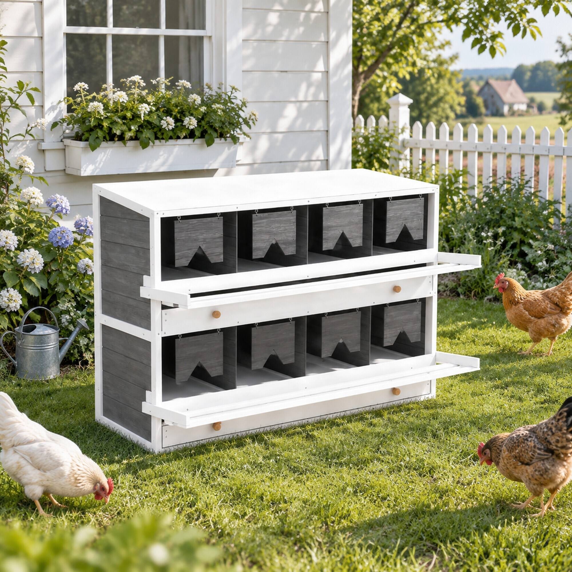 RYHNUYNE 8 Compartment Chicken Nesting Box, Fir Wood Laying Boxes, 47.2 ...
