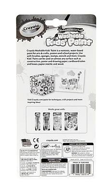 Crayola Washable Kids' Paint

Crayola Washable Kids' Paint is a non-toxic, water-based paint for arts & crafts, pottery, and wood projects. The Kids' Paint can be used on almost any surface such as construction paper, poster and drawing paper, cardboard tubes, and books, paper mache, and wood.

Visit Crayola.com/guest for techniques, craft projects and more inspiring ideas!

Works great with:
- Brushes
- Sponges
- Stamps
- Stencils
- and more

CE
Crayola.com
AP

SAFETY INFORMATION

QUALITY GUARANTEE
Crayola is committed to providing safe, high-quality products. If you have any questions or concerns, please contact us at 1-800-222-6547 or visit Crayola.com.

AP
Approved Product

PRICE BY PURCHASER

71663 00394 3