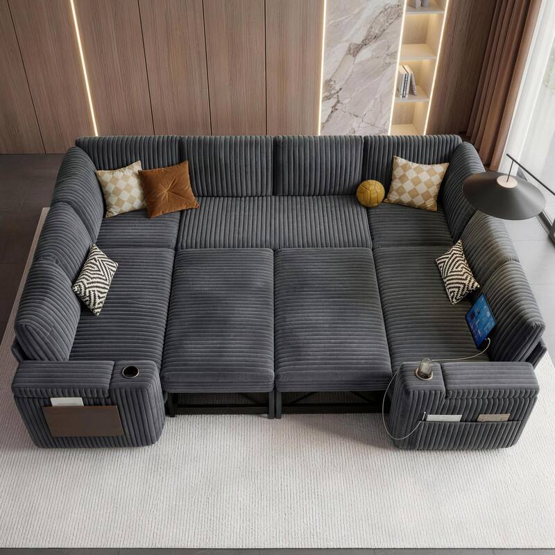 Dyonery 112" Modular Sectional Sofa, U Shaped 8 Seater Sleeper Sofa ...