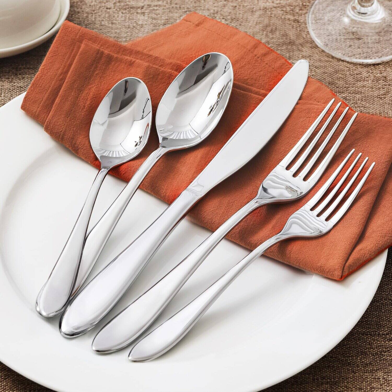 Left. Dazzed Corner - 40-Piece Silverware Set for 8,Stainless Steel Flatware Set - Silver.