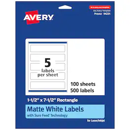 Avery - Matte Rectangle Labels, 1.5" x 7.5", 500 Labels - White