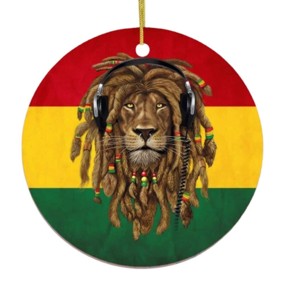 OrnamentallyYou - Reggae Lion Ornament Jamaican Christmas Decoration Reggae Music Flag - Multi-colored