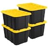 Front. Sterilite - Sterilite 27 Gallon Industrial Stackable Storage Tote Lidded Containers, 4 Pack.