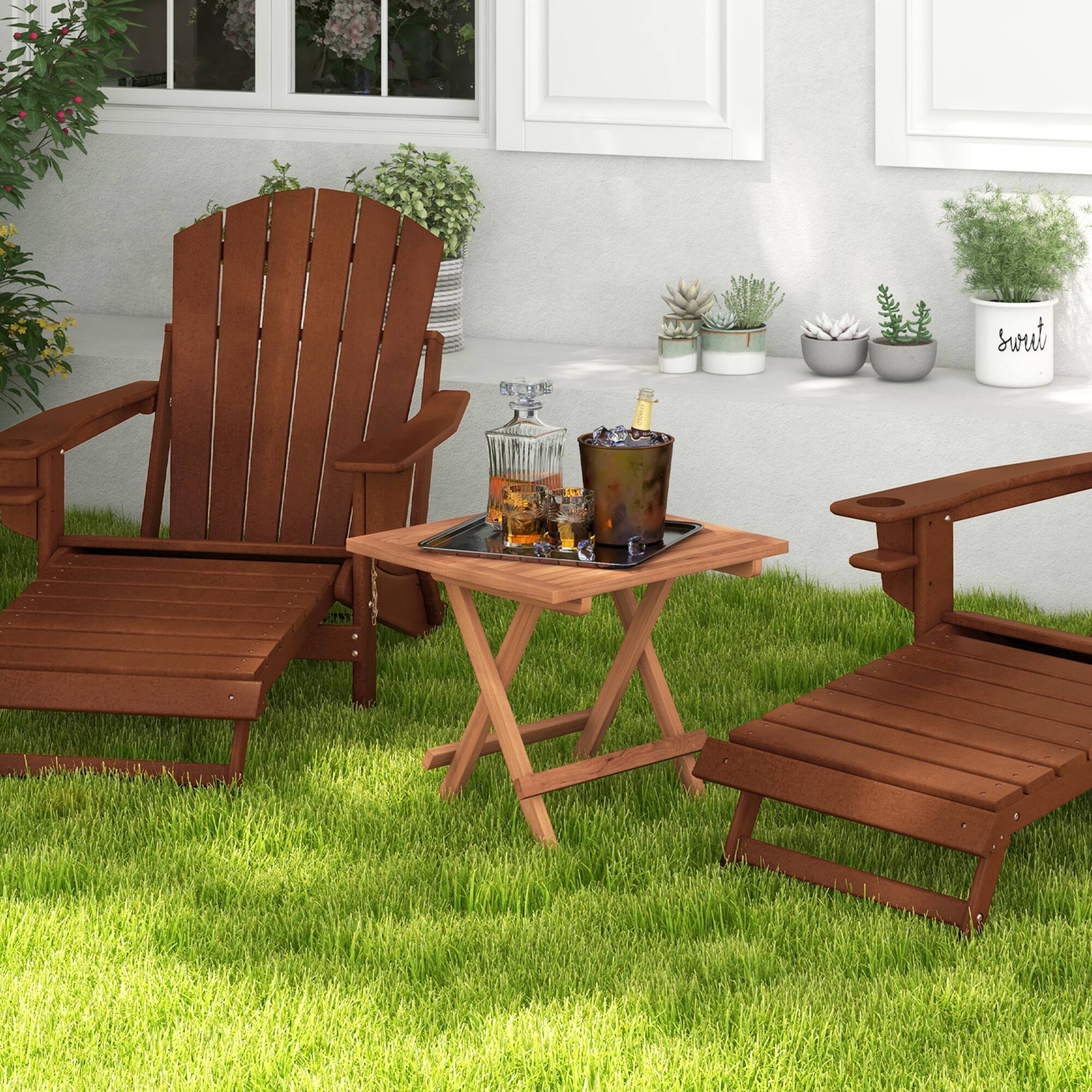 Alt View 3. Gymax - Gymax Indonesia Teak Wood Folding End Table Square Side Table w/ Slatted Tabletop Yard Natural - Teak.
