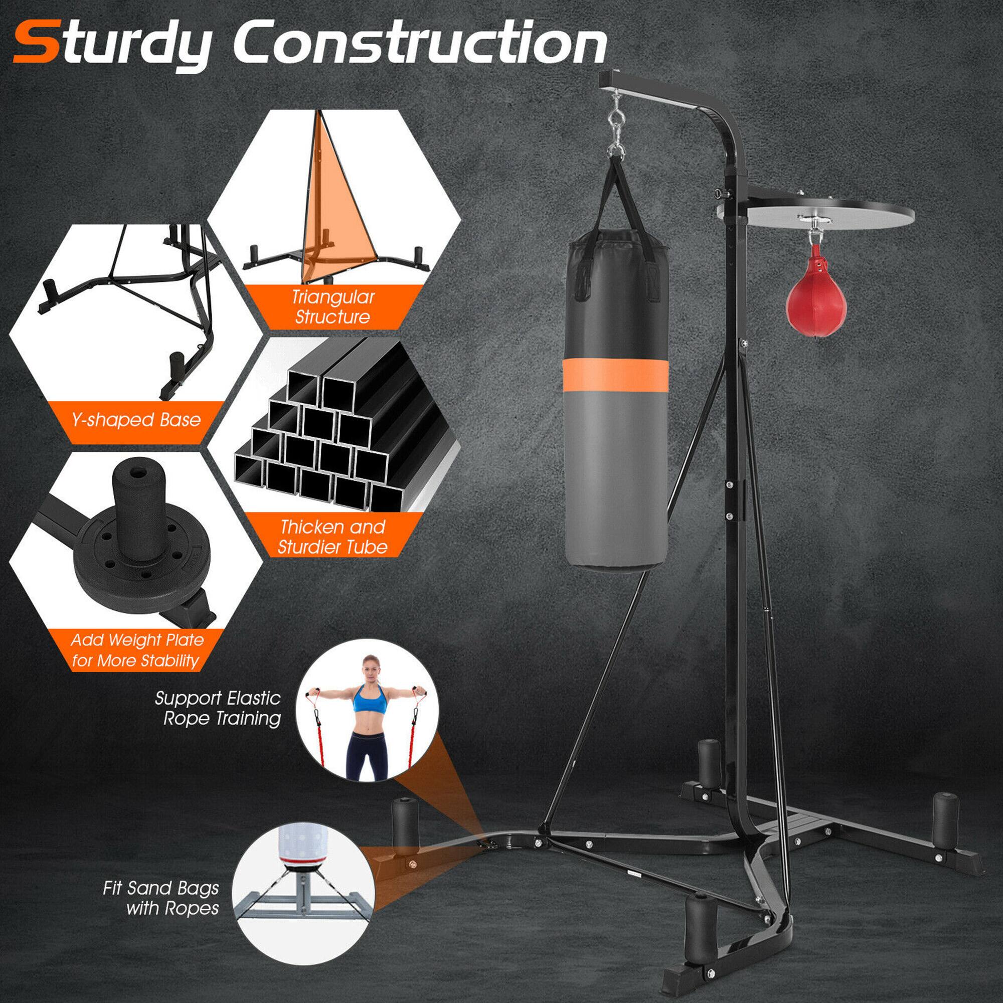 Sturdy Construction  
- Triangular Structure  
- Y-shaped Base  
- Thicken and Sturdier Tube  
- Add Weight Plate for More Stability  
- Support Elastic Rope Training  
- Fit Sand Bags with Ropes