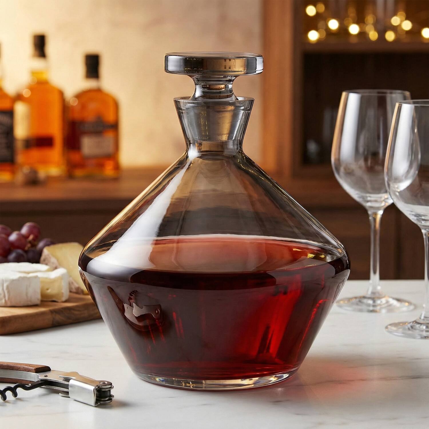 Back. Jay Import - Smoky Gray Glass Whiskey Decanter (49 oz) with Stopper - Gray.