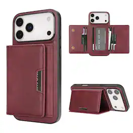 Dteck - 2-in-1 Magnetic Wallet Case for Apple iPhone 17 Pro Max, Shockproof PU Leather Cover with Detachable 7-Card Holder - Winered