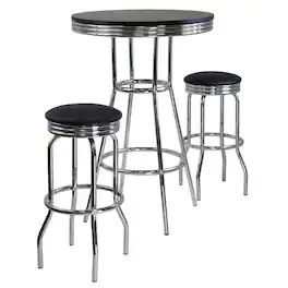Winsome Wood - Summit 3-Pc High Table with Swivel Seat Bar Stools - Black/Bright Chrome