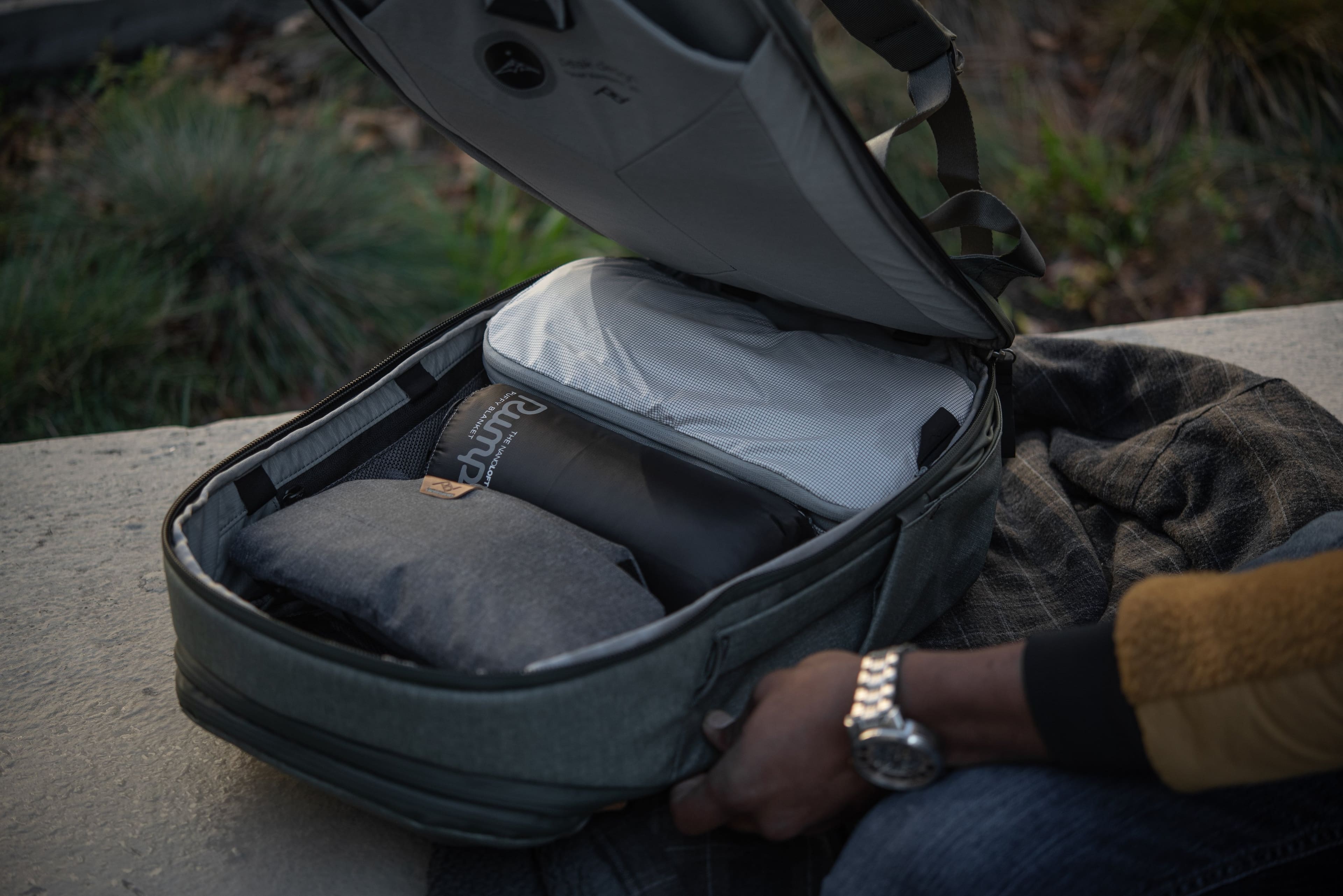 "The NanoLoft blanket is inside the suitcase."