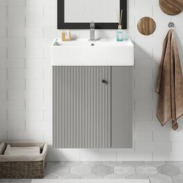 Boyel Living - 21.6 Inch Bathroom Vanity with Ceramic Sink Right Side Storage Soft Close Door MDF Cabinet Wall Mounted - Gray