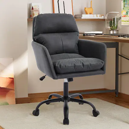 Front. Trinkets Crazed - Faux Leather Home Office Desk Chair with 360° Swivel Wheels - Computer Task Chairs with Back Support and Armrest - black.