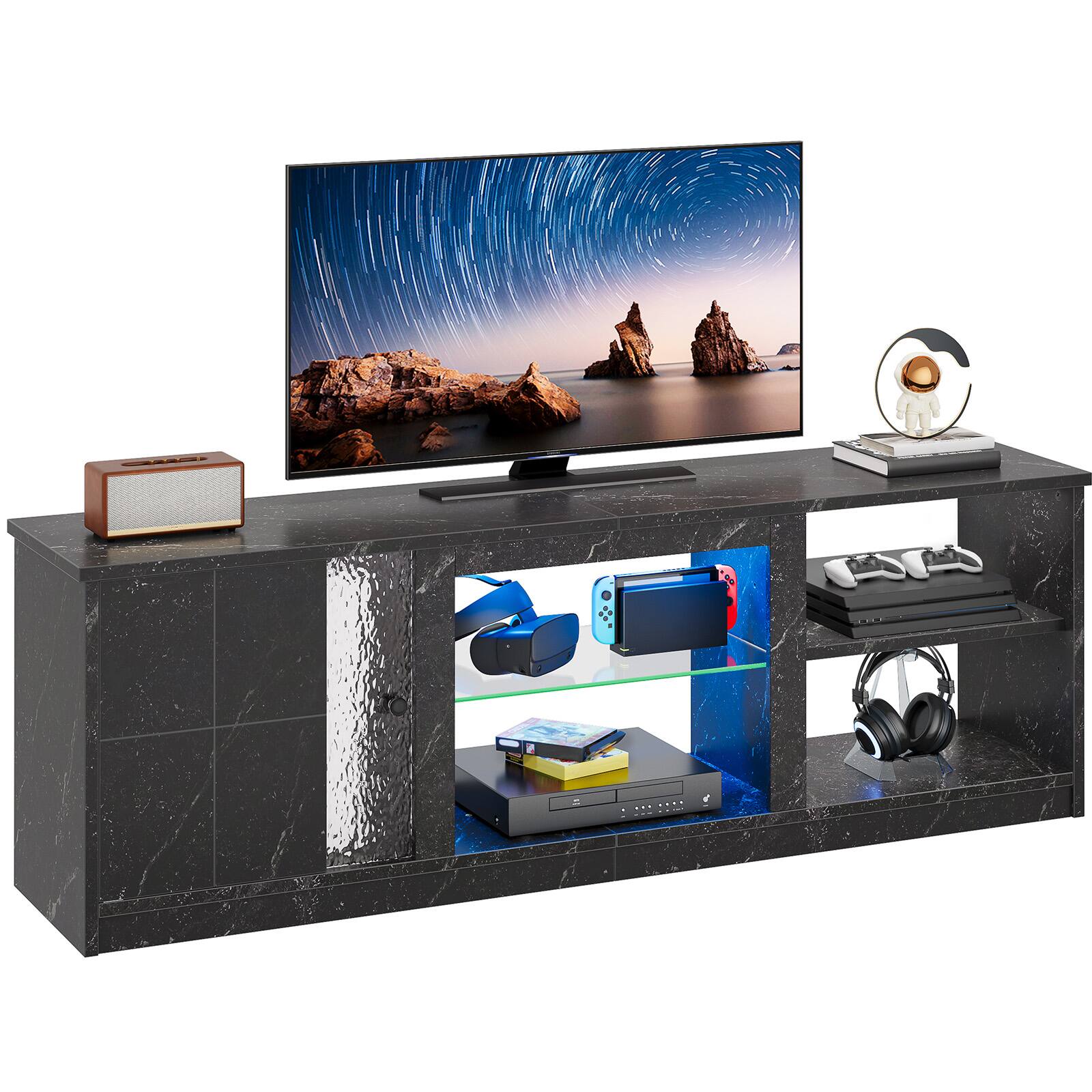 Alt View 2. Pinmoco - Pinmoco - 70" LED Marble TV Stand with Bookshelves & Cabinet - Marble Black - Marble Black.