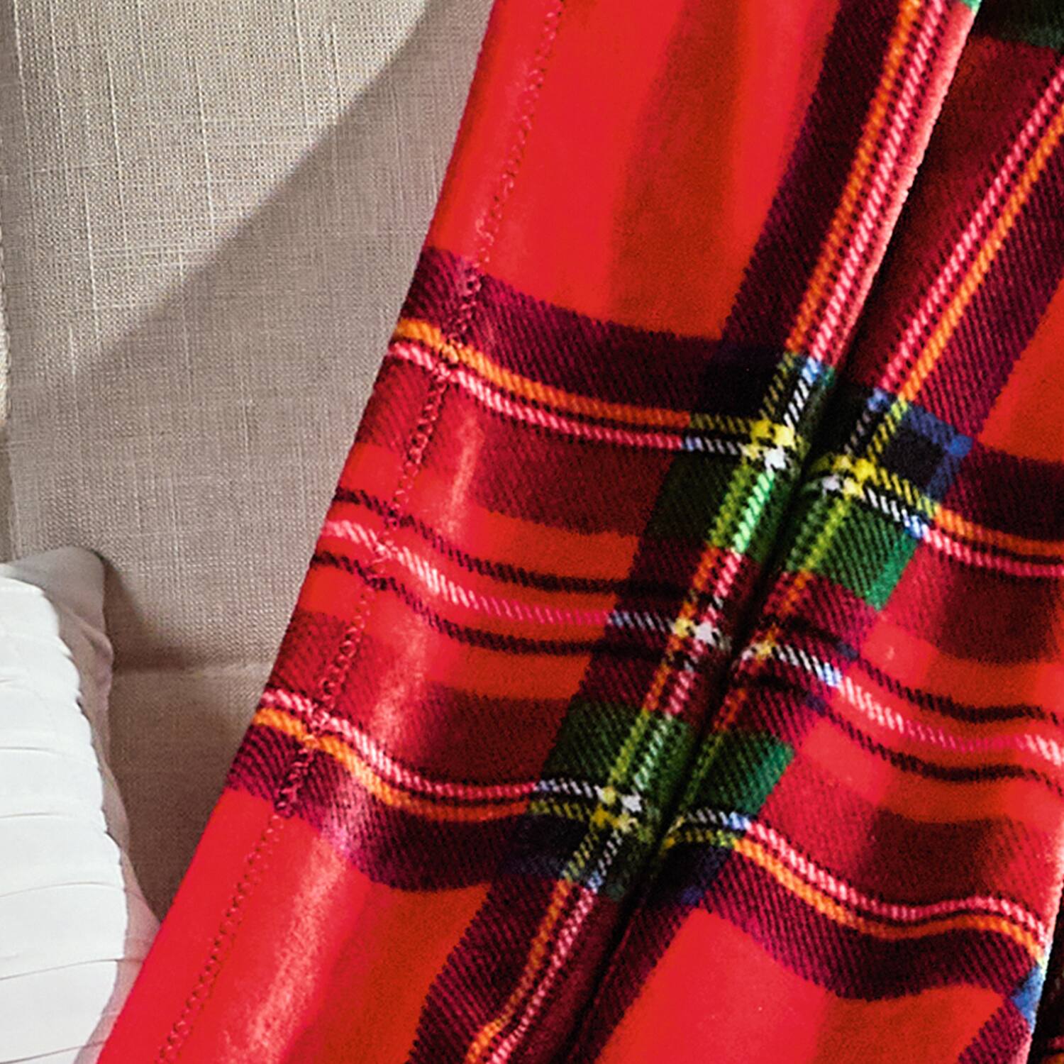 Back. Plazatex - Plazatex 100% Polyester Red Plaid Classic Style Lightweight Throw Blanket 50" x 60" Red - Red.