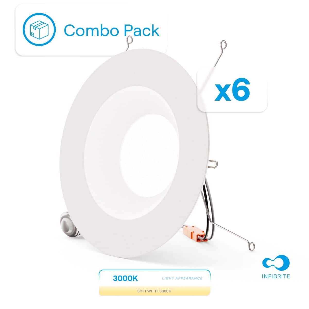 Infibrite - 6 In. Retrofit 3000K Warm Integrated LED Recessed Light Kit 12W 1100LM Remodel, Dimmable, Wet Rated (6 Pack) - White price history on PriceWatchPro