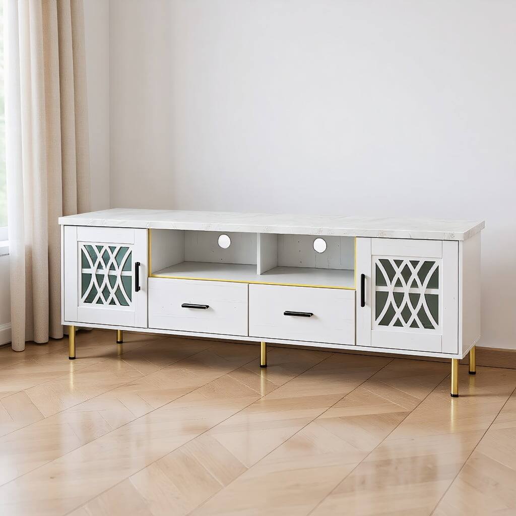 Front. Kadyn - Entertainment TV Stand,Entertainment Center71 Inch TV Stand with Glass Doors for 80 Inch TVs-White - White.