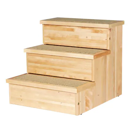 Front. TRIXIE - 3-Step Wooden Pet Stairs with Storage & Non-Slip Pads, Natural - Natural.
