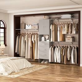 Aheaplus - 120'' Large Closet System with Drawers and Doors, 10FT Heavy Duty Closet Organizer with 3 Hanging Rods & Shelf Towers - Gray