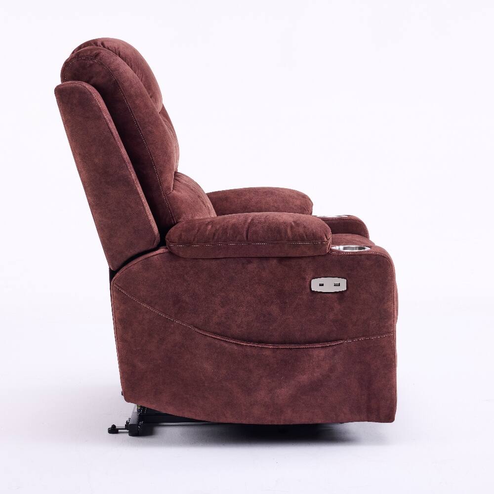 Back. Ropilly - Ropilly Oversized Power Lift Recliner Massage Chair for Elderly with USB Ports - Reddish Brown.