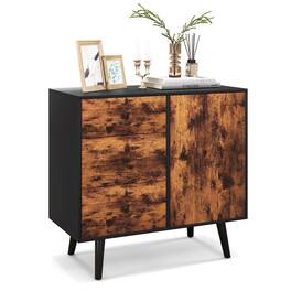 Kadyn - MidCentury Wood Storage Cabinet with Door and 3 Drawers - Brown, Black