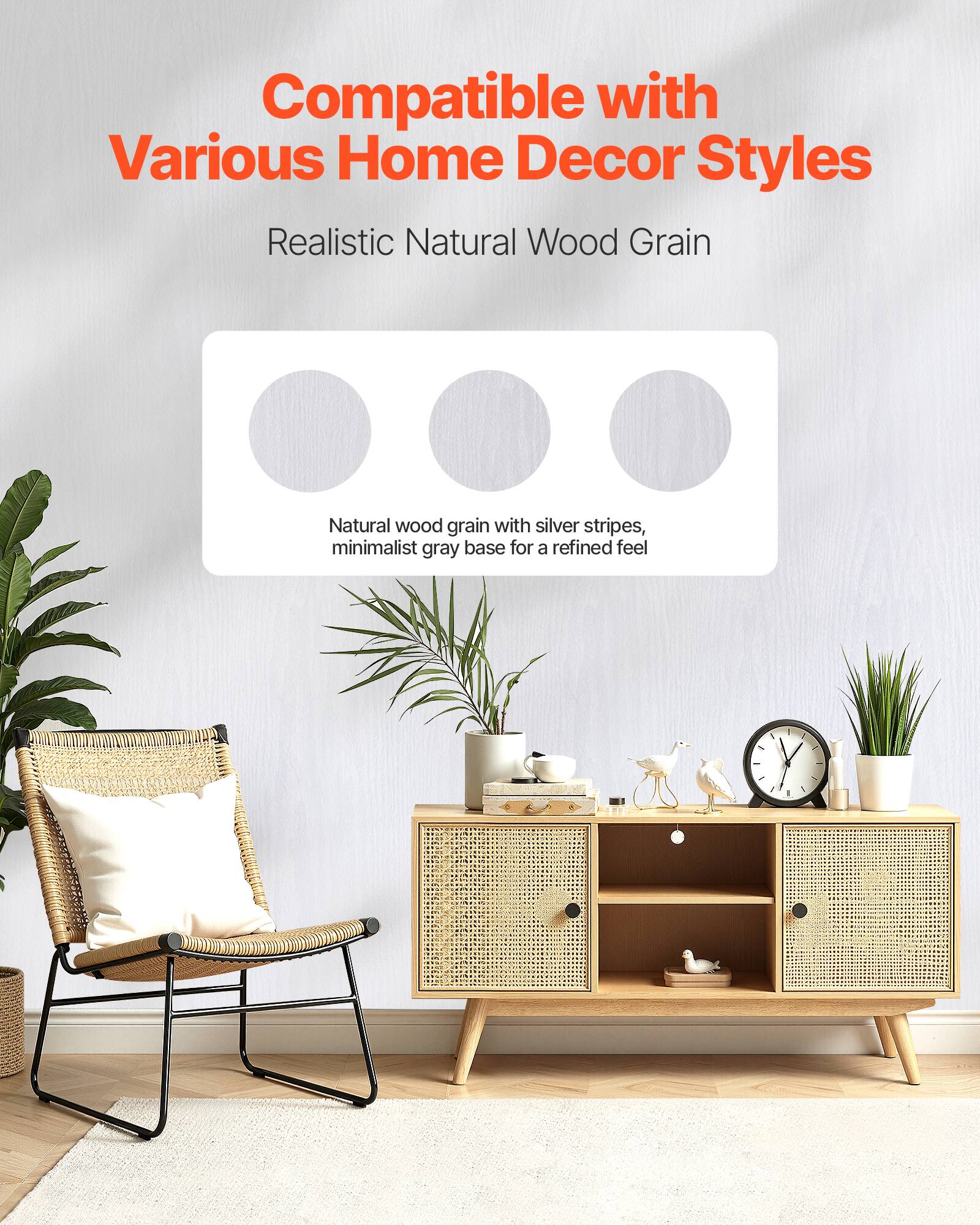 Compatible with Various Home Decor Styles

Realistic Natural Wood Grain

Natural wood grain with silver stripes, minimalist gray base for a refined feel