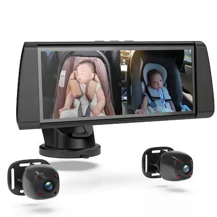 Front. Rexing - BC300 Dual Channel In-Car Baby Cam with Monitor – HD 1080p, IR Night Vision & Split-Screen Display - Black.